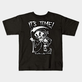 It's Time! Death Retro 30's Cartoon Grim Reaper Skeleton Kids T-Shirt